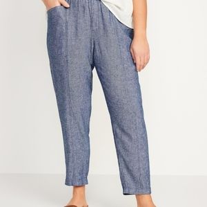 High-Waisted Cropped Blue Linen-Blend Pants XXL Old Navy
